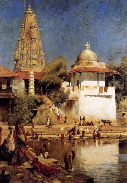  Arabian Oil Painting - The Temple And Tank Of Walkeshwar At Bombay Arabian Edwin Lord Weeks